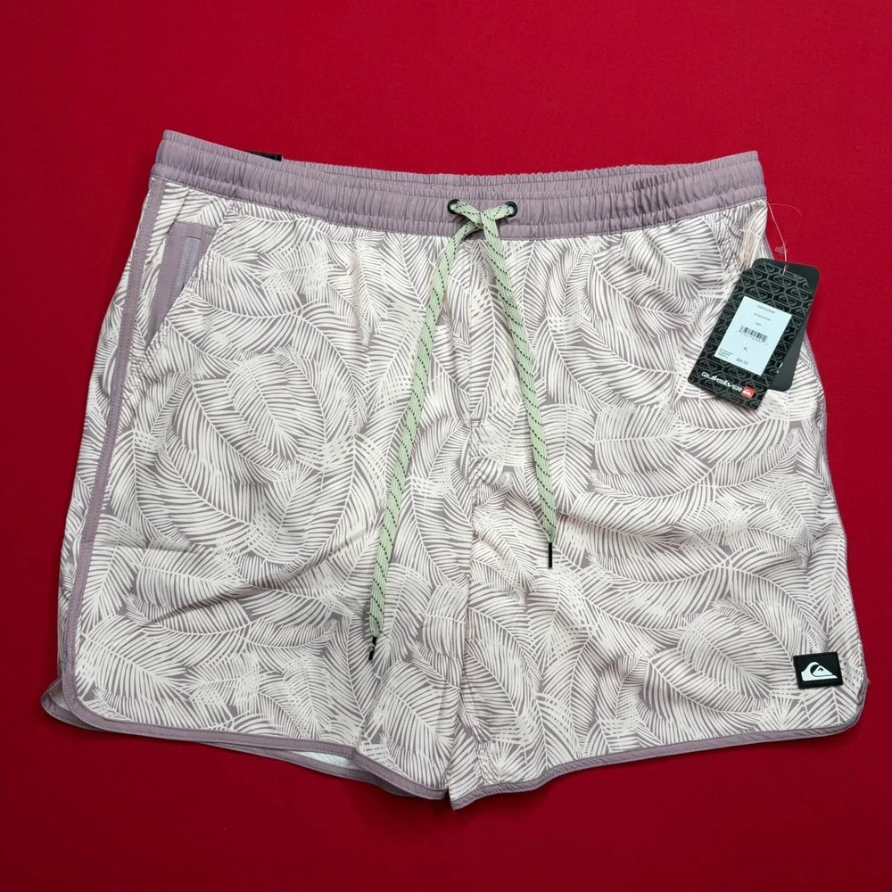 NWT Quiksilver Mens Swim Volley Shorts XL Rosewater Palm Print 7 Inch